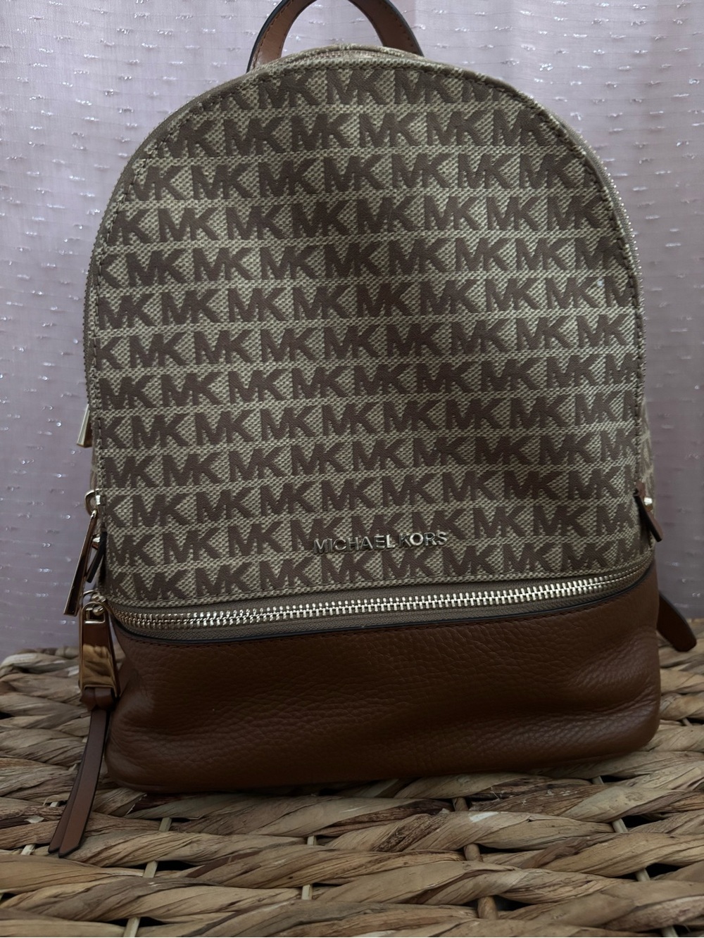 Michael Kors Brown Logo Jacquard and Leather Backpack